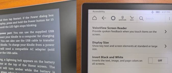 Kindle Oasis allows inverting black and white