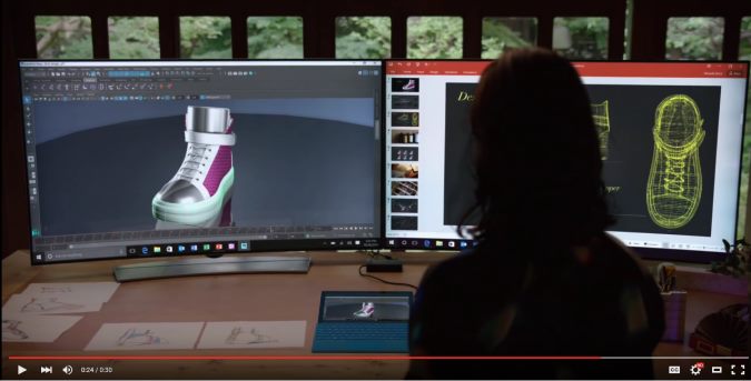 Surface Pro 4 with two 4K monitors in Microsoft's Youtube ad